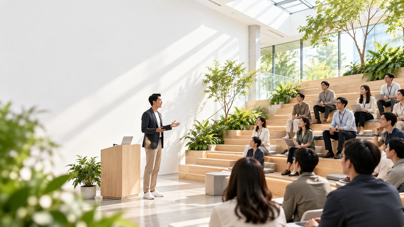 企業教育訓練與交流的情境示意